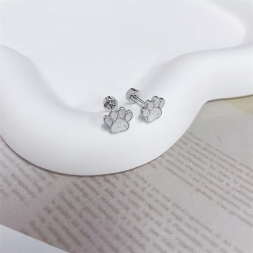 20G Paw Print White Enamel Screw Flat Back Small Tiny Stud Earrings for Women Cute Stainless Steel Dog Cat Footprint Cartilage Tragus Piercing Little Studs Hypoallergenic Jewelry Gift3