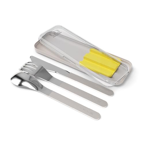 MONBENTO - Besteck für unterwegs MB Slim Box – Gelb – Besteckset Lunchbox mit Etui für Bentos Original, Square und Sense – für Mahlzeiten unterwegs Outdoor – Gabel, Messer, Löffel