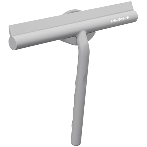 MINISMUS Silicona Ducha Cristales Rasqueta – Limpiar Vidrios, Limpiacristales para Ventana, Espejo, Encimera – Incluye Soporte Magnético, Sin Necesidad de Taladrar, Autoadhesivo (21 cm, Gris)
