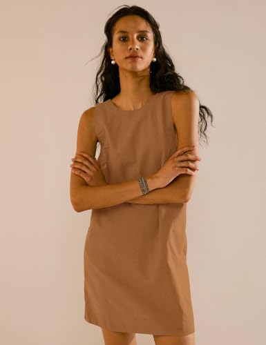 Image of VIUTIL Womens Summer Linen Mini Dress Boat Neck Low Back Sleeveless Tank Dresses with Pockets 2026 Vacation Outfits