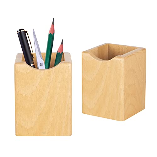 Lot de 2 pots à crayons en bois pour ranger les pinceaux de maquillage et les fournitures scolaires Cover