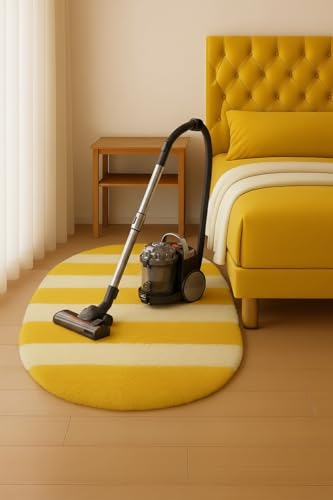 Image of Fluffy Silky Micro Fiber Polyster Carpet /Runner for Bedroom, Study Room, Playing Room, Guest Room ETC. 2x4 Feet, (Yellow and Ivory new line)
