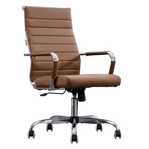 Modern Brown Leather Office Chair with Arms