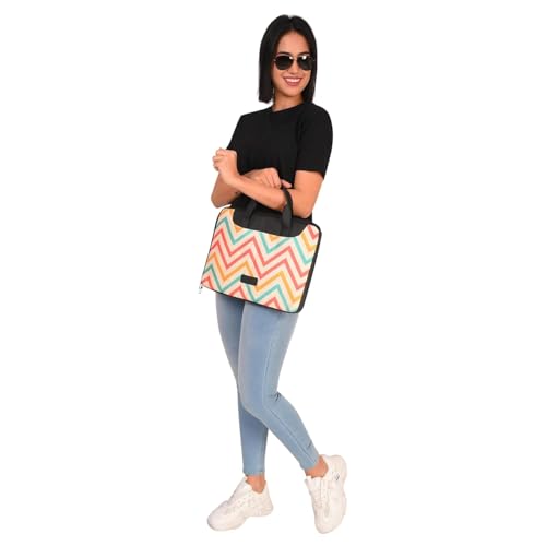 Image of Tabelito Designer Printed Laptop Sleeve for Women (13-15.6 Inch) | Jute & Vegan Leather Office Handbag | Lightweight Stylish Work Bag with Handle