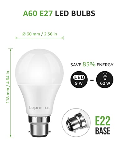 LE Smart Bulb, B22 Smart Light Bulb Bayonet, Works with Alexa and Google Home, Dimmable App and Voice Control WiFi LED Bulbs, 9W = 60W, 806lm, Warm White 2700K, No Hub Required, Pack of 2
