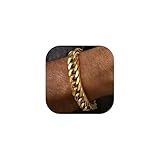 FaithHeart Gold Cuban Link Bracelet for Men, 8/12/17mm Width Stainless Steel Gold Wrist Chain Bracelets Hip Hop Jewelry 7.5/8.3/9.1 Inch Length for Valentine's Day/Father's Day/Birthday/Christmas