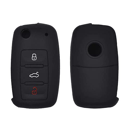 Funda de Silicona para Mando Llave Coche 3 Botones Compatible con VW Skoda Seat, Carcasa Llave Coche 3 Botones, Carcasa Protectora para Llave de Coche, TPU, Maletero, Abrir, Cerrar - Negro
