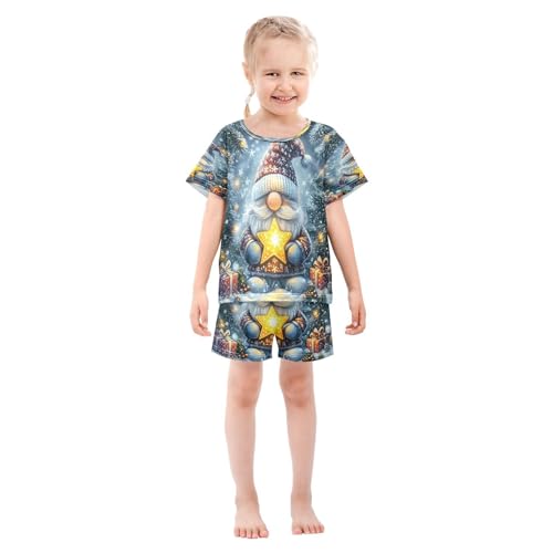 ALAZA Gnome Star Merry Christmas Night Pajamas Set Short Sleeve Cotton Sleepwear Summer Pjs 2 Piece 5-14Y3