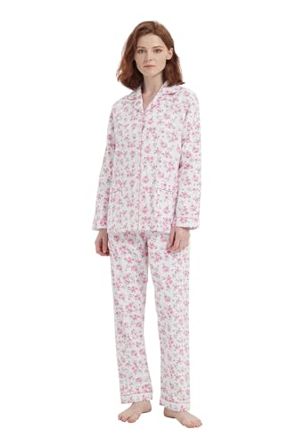 amaxer Women's Flannel Pajama Set 100% Cotton Pajamas For Women Long Sleeve Elastic Drawstring Pjs Button Warm Sleepwear4