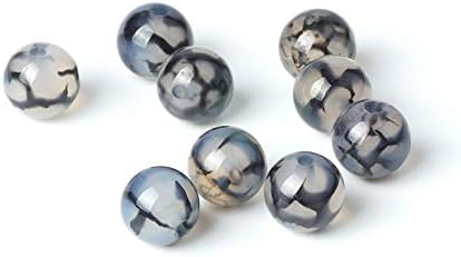 Miniatura 4 de 100 cuentas de piedra natural de 0.394 pulgadas (0.394 in), ágata de vena de dragón negro, redondas, sueltas, piedras preciosas curativas