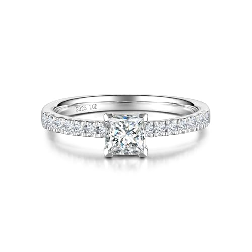 AGVANA 'Radiant Muse' 0.3-1.0 Carat Square-Cut Lab Grown Diamond Ring in Sterling Silver (0.5-1.2 Ct. Tw.) Engagement Anniversary Wedding Ring for Women (D-E Color, VS Clarity)