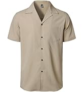 JEMITOP Men's Stretch Cuban Collar Shirt Summer Lightweight Short Sleeve Button Down Shirts with ...