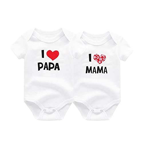 Image of ZAV Unisex Infant Baby Clothes Twins I Love Papa I Love Mama Short Sleeve Bodysuit