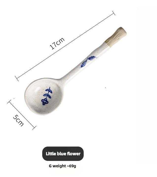 2 PCS (3 styles available) of couple ceramic spoon, suitable for afternoon tea and coffee stirring,dessert spoons, handcrafted ceramic soup spoon, size 6.6 * 1.9 in (17 * 5 cm) (flowers)