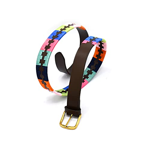 OdontoMed2011 Leather Polo Belt Hand-Stitched leather belt 42" Length Handmade Hand Woven Pattern In Multi Color With Buckle BLT-093