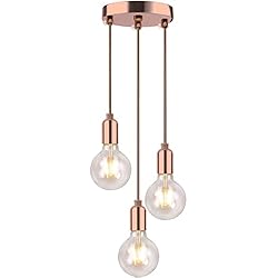 Lámpara De Techo Rosa Ikea HTRUIYATY Soporte de luz colgante vintage con 3 lámparas E27 lampara colgante techo Con cable ajustable de 1,2 Metro luz colgante para cocina bar restaurante café-Rosa