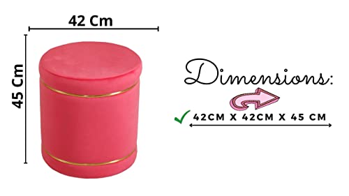 Image of Pouffes Sitting Stool for Living Room, Puffy Wooden Ottoman | Round Pouffe for Living Room & Bedroom | Pouf for Office & Home Decoration & Modern Seating Stool (BabyPink)