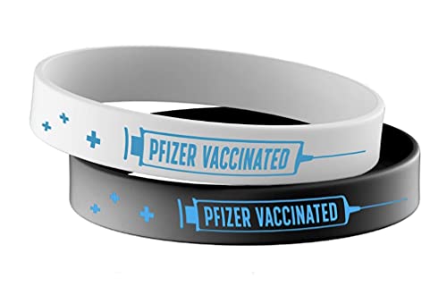 Vaccination Identification Wristband, 2 Pack, Vaccinated Silicone Wristband, Waterproof Bracelets with 2 Colors Fits, Cvid Vaccinated ID for Adults, Teen, and Front Line Workers Wrists (Pfizer)