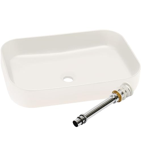洗面ボウル 長角型 60.5cm×42cm HWB-RE60 手洗器 排水金具付き 洗面台 陶器 洗面器 (排水金具セット)