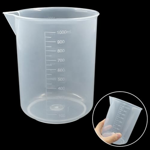 Waziaqoc 3 Pack 1000ml/34oz Plastic Graduated Beaker, 1 LTransparent PP Measuring Cup Mixing Cup for Kitchen Lab - Thumbnail 3