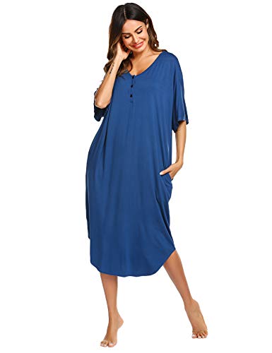 Ekouaer Nightgowns for Women Button-down Sleepwear Short Sleeve Nightshirt Plus Size Night Wear S-XXL