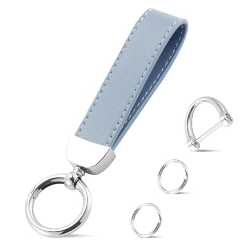 JUSTTOP Leather Keychain, Car Key Chain with Anti-Lost D-Ring and 2 Key Ring, Keychain Wristlet, Car...