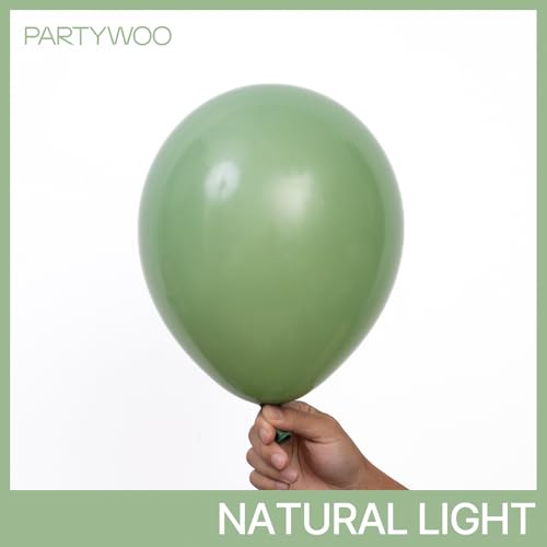 Image of PartyWoo Sage Green Balloons 140pcs Different Sizes Pack of 18 12 10 5 Inch Olive Eucalyptus Dusty Green Boho Neutral Balloon Arch Kit for Jungle Forest Dinosaur Birthday Party Decorations Green-F81