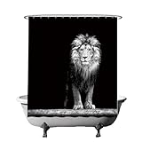 Ulticool Duschvorhang - Löwe Löwe Kopf Natur Tiere - 180 x 180 cm - waschbar - Anti Schimmel - mit 12 Ringen - Schwarz Weiß Grau
