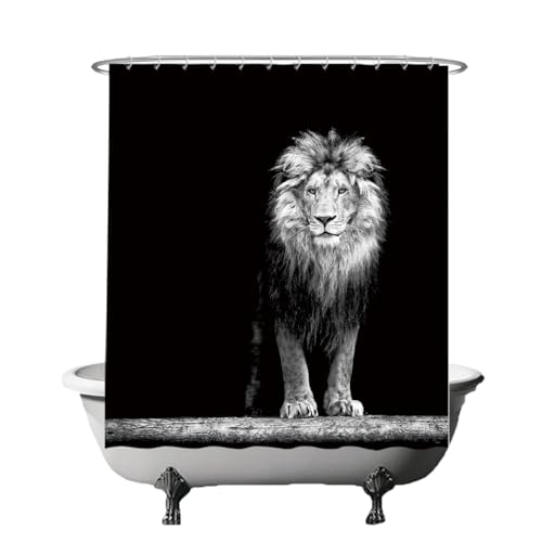 Ulticool Duschvorhang - Löwe Löwe Kopf Natur Tiere - 180 x 180 cm - waschbar - Anti Schimmel - mit 12 Ringen - Schwarz Weiß Grau