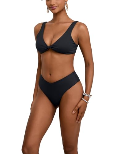 Image of geluboao Bikini Sets for Women Cheeky High Waisted Kont Front Adjustable Two Piece Swimsuit