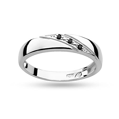 MARKO Bague or en or blanc avec diamants noirs 0,02 carats 14 carats d'or (585) | Bague en or avec boîte | Bague en or pour les femmes, Métal Pierre...