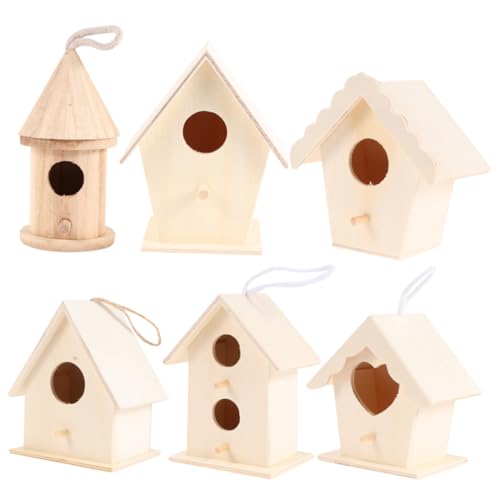 MERRYHAPY 6個の木製鳥かごデスクトップオーナメント教育クラフト玩具鳥の巣おもちゃ男の子と女の子ペイントクラフトホームデコレーション