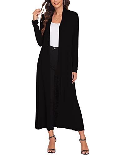 Bluetime Women Floor Length Open Front Cardigan Lightweight Long Sleeve Maxi Duster with Pockets (S-3XL)2