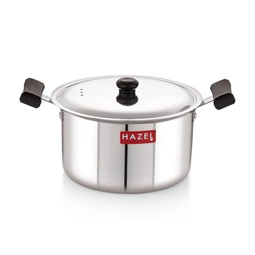 Image of HAZEL Stainless Steel Casserole with Lid, 3 Litre, 19.3 cm | Flat Bottom Patila, Cool Touch Handles, Milk Tope for Induction Cooktop & Gas, Steel Bhagona