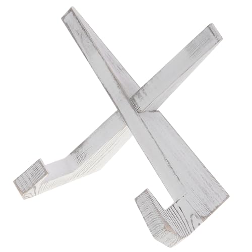 HOMOCONO Soporte en Forma de X de Madera Maciza para Libros de Cocina, Atril de Lectura Multifuncional Vintage Color Blanco Envejecido, Soporte para Recetas y Exhibición en Hogar