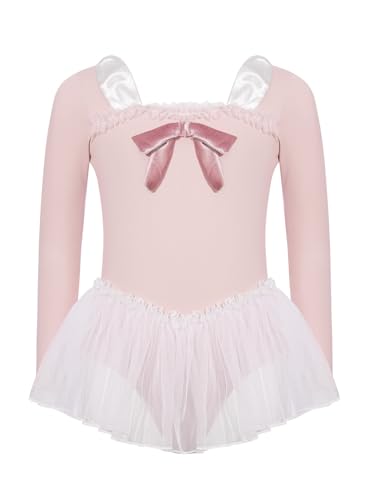 IEFIEL Vestido de Ballet Danza Clásica para Niñas con Volantes y Lazos Cuello Cuadrado Maillot Gimnasia Rítmica para Clase y Competencia Rosa A 9-10 años