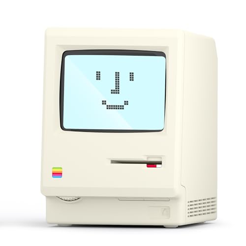 MUMUQ Maclock WB-8 Réveil Numérique Rétro Pixel, Horloge Vintage 1984 Style Ordinateur avec Écran LCD Pixelisé, 5 Modes, Variateur Lumière, avec Disquette – Cadeau Nostalgique Chambre Bureau Gaming
