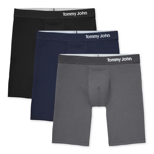 Tommy John Men’s Underwear, Supima Cool Cotton Boxer Briefs with Contour Pouch and Longer 8