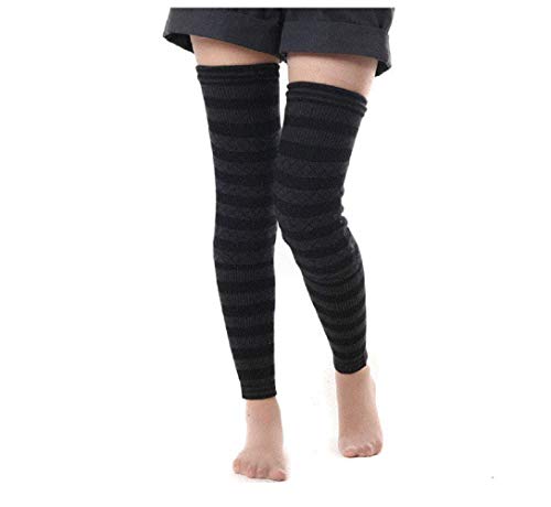 FakeFace Men Women Thicken Long Stretchy Knee Leg Sleeve Warmers Breathable Thermal Cashmere Padded Knee Brace Wraps Pads Support Protector Legging Stockings for Arthritis Tendonitis (Stripe/Long)
