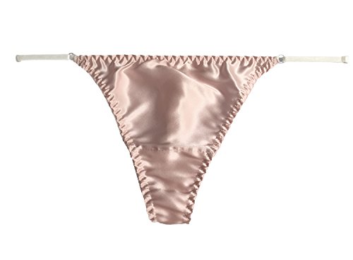LSHARON - Tanga sexy ajustable para mujer, 100% seda de morera, tanga de lencería de cintura baja, rosa claro, talla única