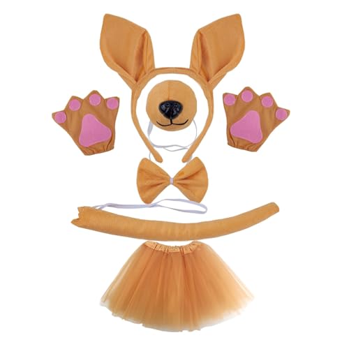 Juego de disfraz de canguros con orejas, cola, lazos, nariz, guante, kit de animales, accesorios para niños, Halloween, accesorios para cosplay