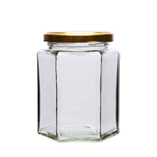 290ml (12oz) Traditional Hexagonal Jam Jar with Choice of lids and Pack Sizes (192 Bargain Pack, Gold)
