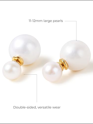 Reversible Charm Pearl Earrings for Women, 18K Gold Plated Stud with AAAAA Freshwater Pearls, Versatile Reversible Design4