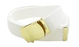 Canvas Web Belt Military Style with Brass Buckle and Tip 54' Long Many Colors (White)