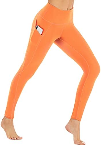 Ewedoos Fleece Lined Leggings with Pockets for Women - Thermal Warm Workout Winter Leggings for Women Yoga Pants for Women Neon Orange
