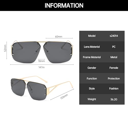 YAMEIZE Trendy Metal Rimless Frame Sunglasses - Retro Oversized Square UV400 Protection Sun Glasses for Women Men Outdoor4