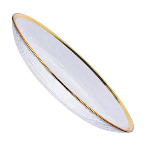 Amosfun Assiette à Fruits En Verre 21 Cm Bord Doré, Plat De Service En Verre Résistant, Récipient à Fruits Ménager, Usage Domestique Et Restauration, Design Japonerie Élégant