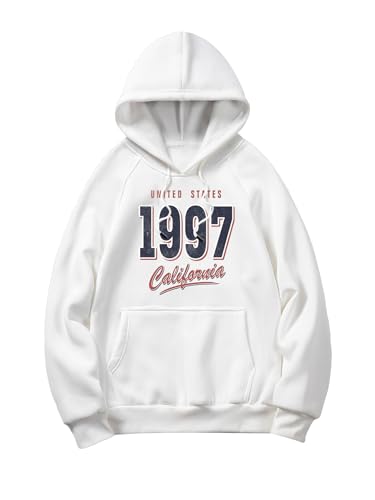 SweatyRocks Men's Letter Graphic Hoodies Long Sleeve Vintage Thermal Sweatshirts Pullover Top with Pocket