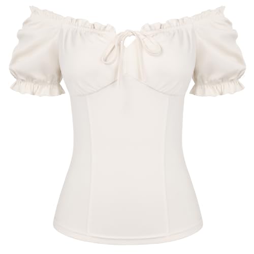 Corset Tops for Women Peasant Blouse Off the Shoulder White M
