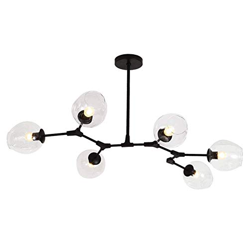 LRUII E27 Sputnik Chandelier Modern Chandelier Mid Century During Lighting Adjustable Ceiling Light Fixture for y Bar Kitchen Dining Room-Clear lampshade 6 Head
